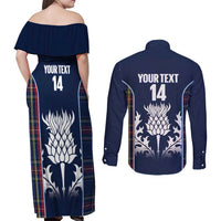 Custom Scotland Curling Couples Matching Off Shoulder Maxi Dress and Long Sleeve Button Shirt Scottish Thistle Mix Tartan Pattern - Wonder Print Shop