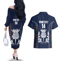 Custom Scotland Curling Couples Matching Off The Shoulder Long Sleeve Dress and Hawaiian Shirt Scottish Thistle Mix Tartan Pattern - Wonder Print Shop