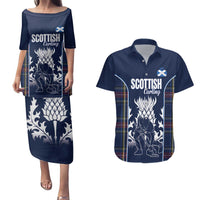 Custom Scotland Curling Couples Matching Puletasi and Hawaiian Shirt Scottish Thistle Mix Tartan Pattern - Wonder Print Shop
