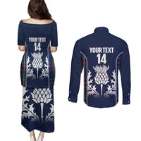 Custom Scotland Curling Couples Matching Puletasi and Long Sleeve Button Shirt Scottish Thistle Mix Tartan Pattern - Wonder Print Shop