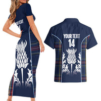 Custom Scotland Curling Couples Matching Short Sleeve Bodycon Dress and Hawaiian Shirt Scottish Thistle Mix Tartan Pattern - Wonder Print Shop