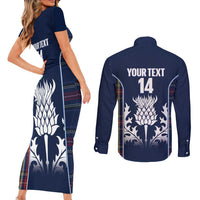Custom Scotland Curling Couples Matching Short Sleeve Bodycon Dress and Long Sleeve Button Shirt Scottish Thistle Mix Tartan Pattern - Wonder Print Shop