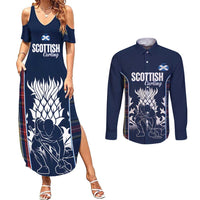Custom Scotland Curling Couples Matching Summer Maxi Dress and Long Sleeve Button Shirt Scottish Thistle Mix Tartan Pattern - Wonder Print Shop