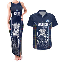 Custom Scotland Curling Couples Matching Tank Maxi Dress and Hawaiian Shirt Scottish Thistle Mix Tartan Pattern - Wonder Print Shop