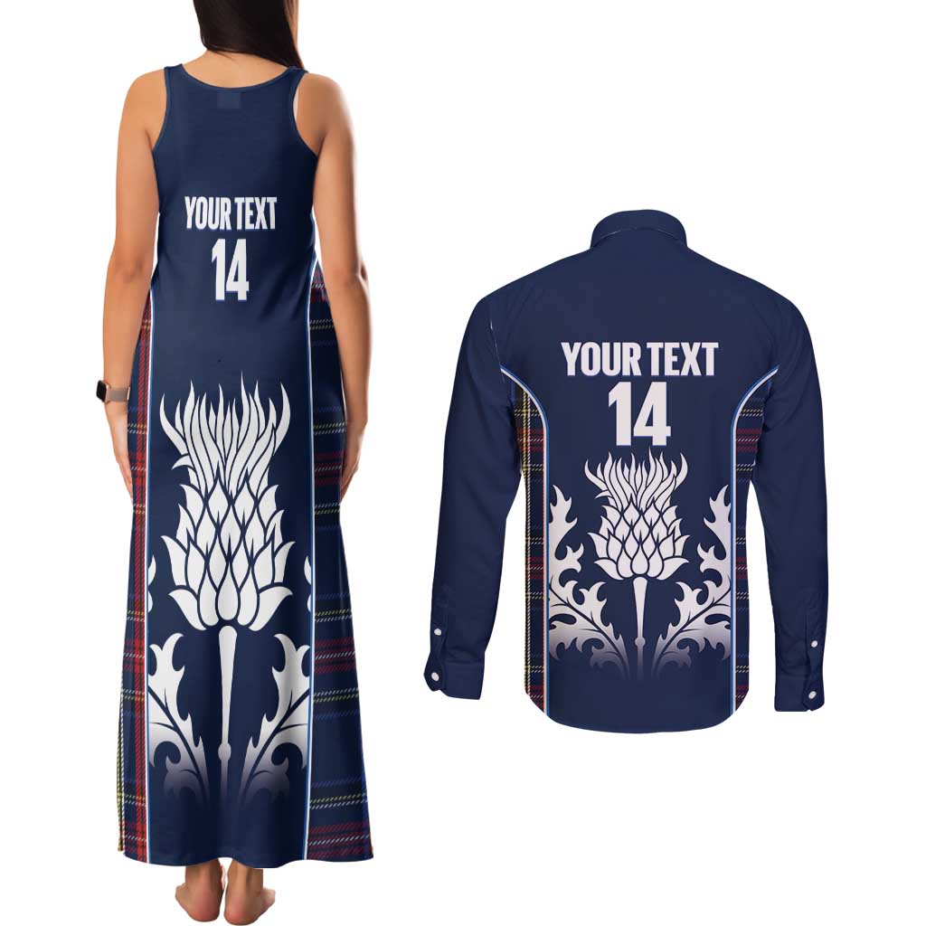 Custom Scotland Curling Couples Matching Tank Maxi Dress and Long Sleeve Button Shirt Scottish Thistle Mix Tartan Pattern - Wonder Print Shop