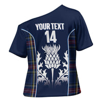 Custom Scotland Curling Cross Shoulder Shirt Scottish Thistle Mix Tartan Pattern - Wonder Print Shop