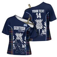 Custom Scotland Curling Cross Shoulder Shirt Scottish Thistle Mix Tartan Pattern - Wonder Print Shop