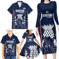 Custom Scotland Curling Family Matching Long Sleeve Bodycon Dress and Hawaiian Shirt Scottish Thistle Mix Tartan Pattern - Wonder Print Shop