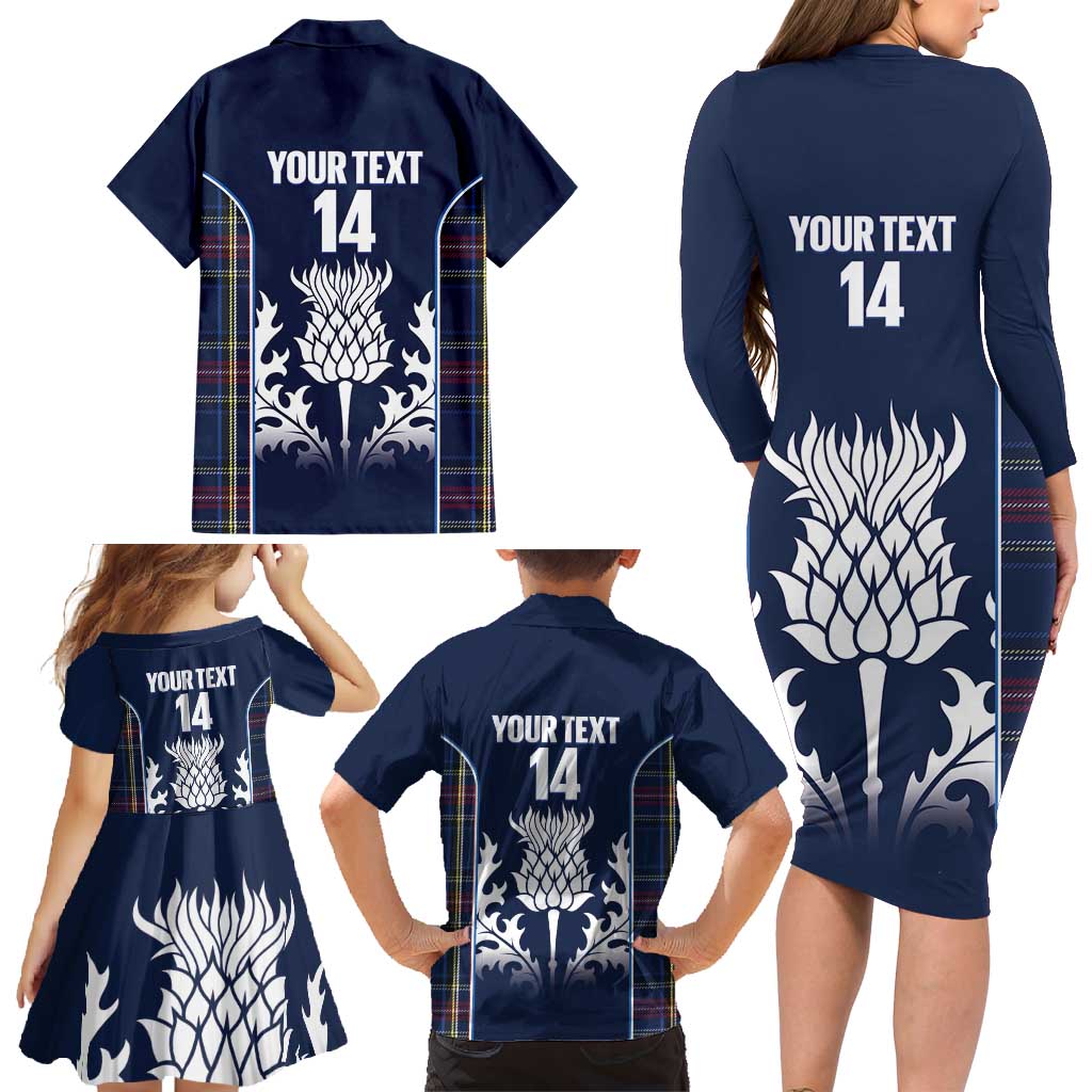 Custom Scotland Curling Family Matching Long Sleeve Bodycon Dress and Hawaiian Shirt Scottish Thistle Mix Tartan Pattern - Wonder Print Shop