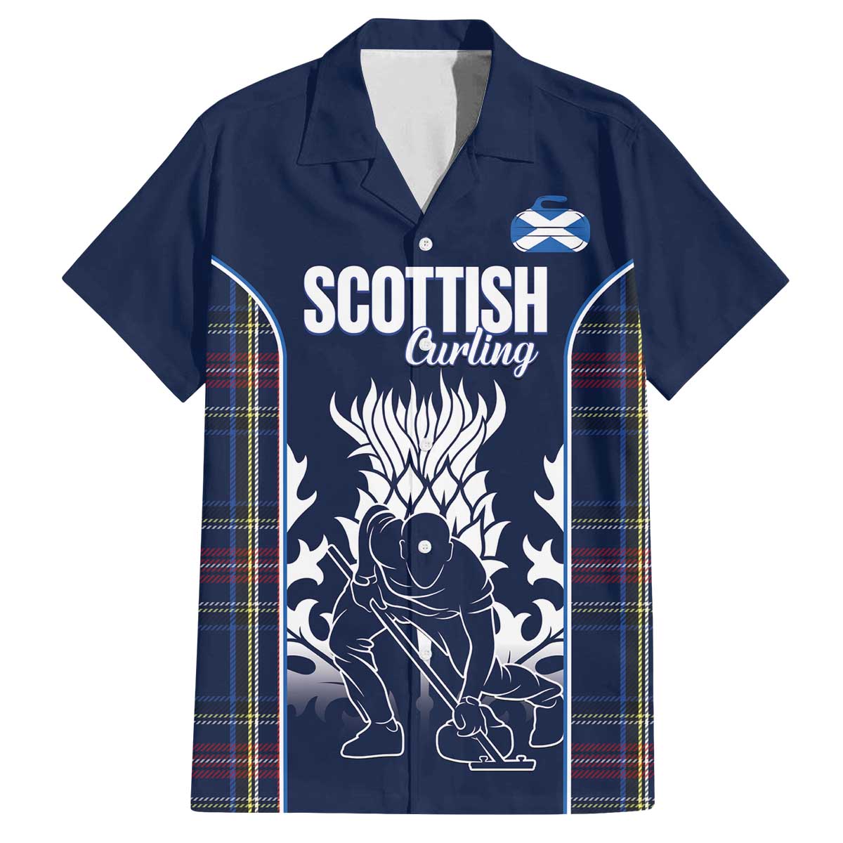 Custom Scotland Curling Family Matching Off The Shoulder Long Sleeve Dress and Hawaiian Shirt Scottish Thistle Mix Tartan Pattern - Wonder Print Shop