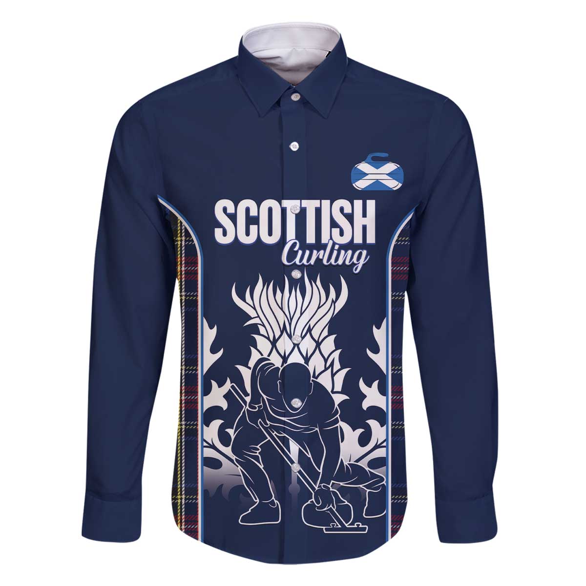 Custom Scotland Curling Family Matching Off The Shoulder Long Sleeve Dress and Hawaiian Shirt Scottish Thistle Mix Tartan Pattern - Wonder Print Shop