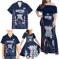 Custom Scotland Curling Family Matching Off Shoulder Maxi Dress and Hawaiian Shirt Scottish Thistle Mix Tartan Pattern - Wonder Print Shop