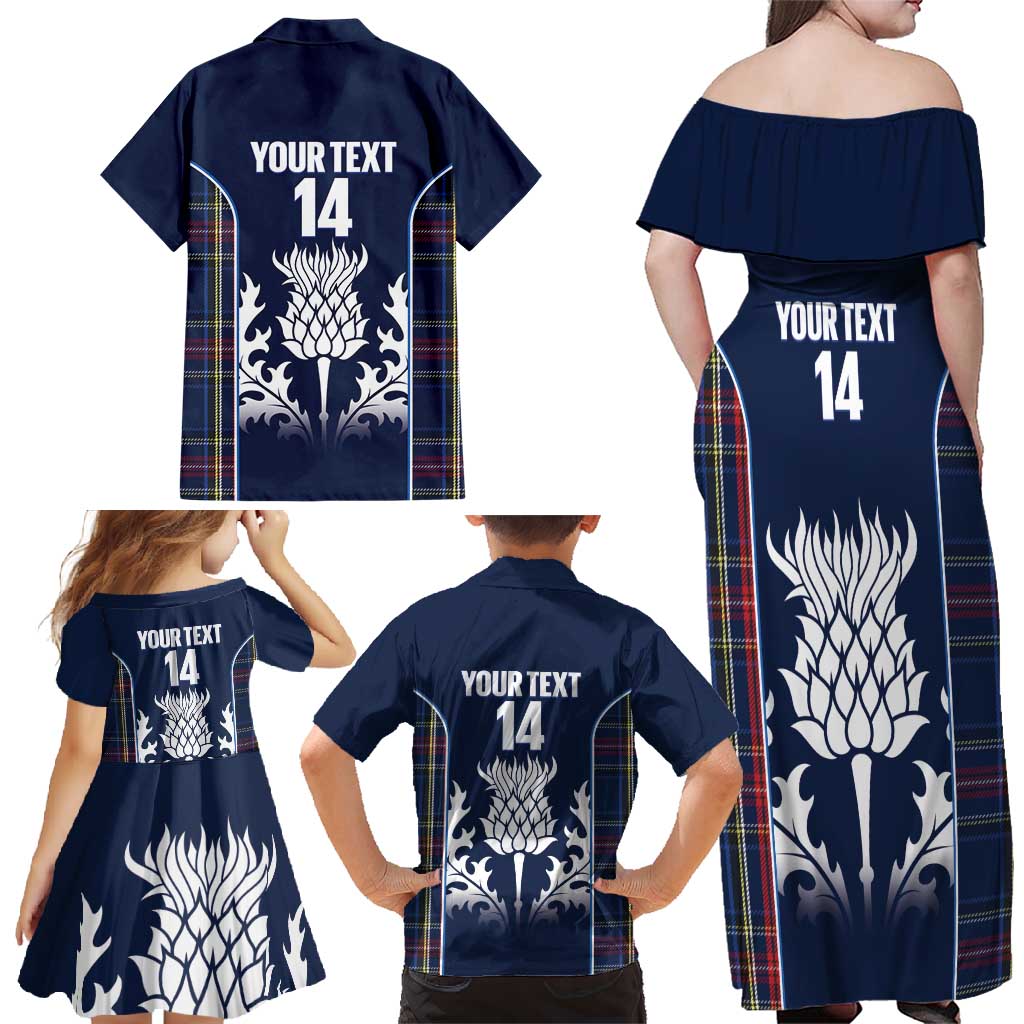 Custom Scotland Curling Family Matching Off Shoulder Maxi Dress and Hawaiian Shirt Scottish Thistle Mix Tartan Pattern - Wonder Print Shop