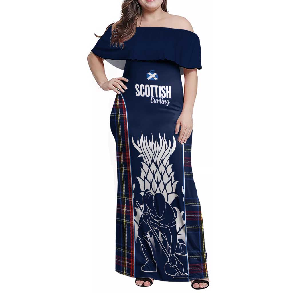 Custom Scotland Curling Family Matching Off Shoulder Maxi Dress and Hawaiian Shirt Scottish Thistle Mix Tartan Pattern - Wonder Print Shop
