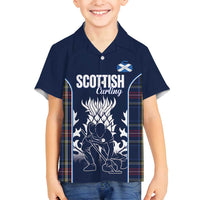 Custom Scotland Curling Family Matching Off Shoulder Maxi Dress and Hawaiian Shirt Scottish Thistle Mix Tartan Pattern - Wonder Print Shop