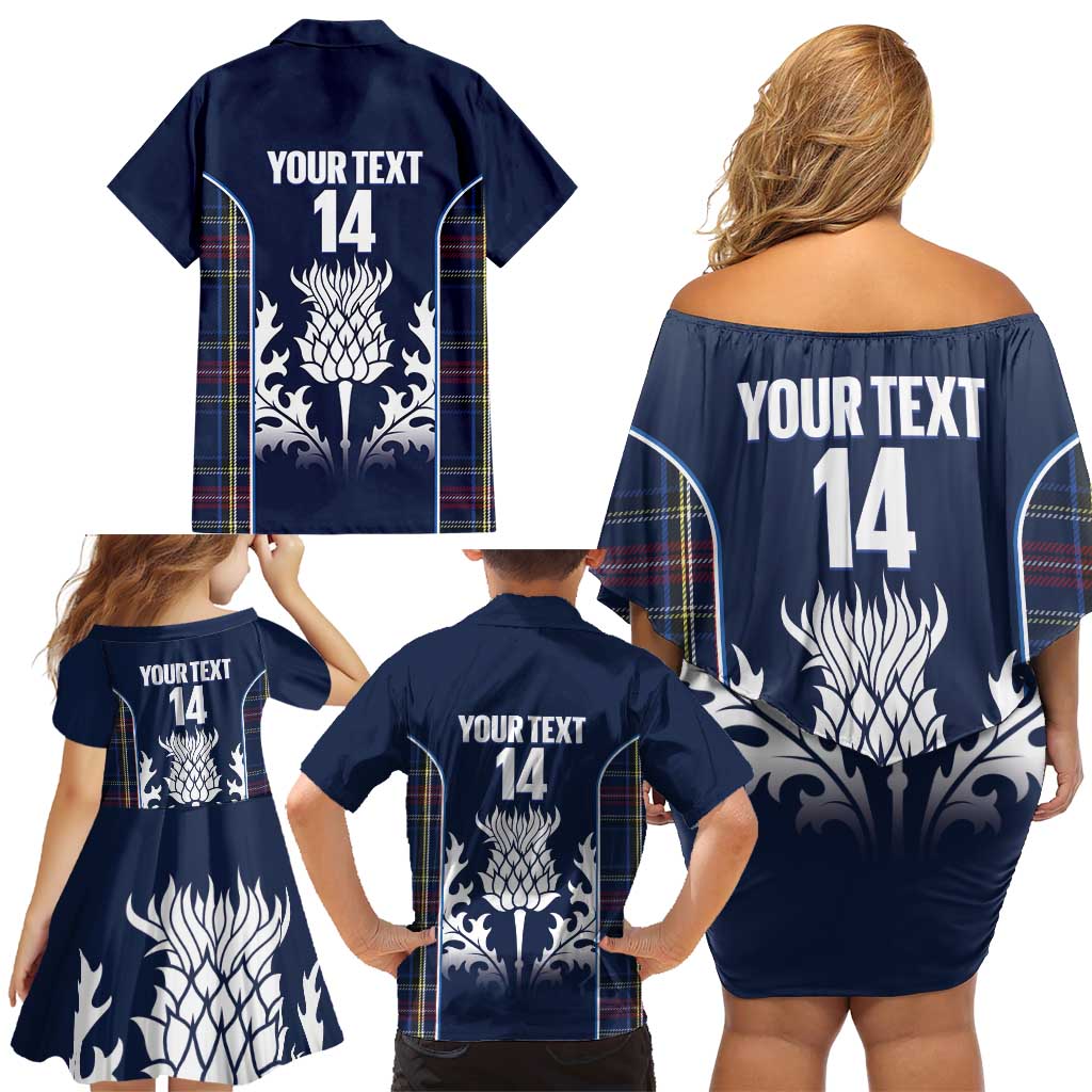 Custom Scotland Curling Family Matching Off Shoulder Short Dress and Hawaiian Shirt Scottish Thistle Mix Tartan Pattern - Wonder Print Shop