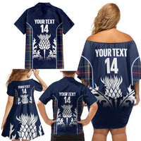 Custom Scotland Curling Family Matching Off Shoulder Short Dress and Hawaiian Shirt Scottish Thistle Mix Tartan Pattern - Wonder Print Shop