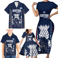 Custom Scotland Curling Family Matching Short Sleeve Bodycon Dress and Hawaiian Shirt Scottish Thistle Mix Tartan Pattern - Wonder Print Shop
