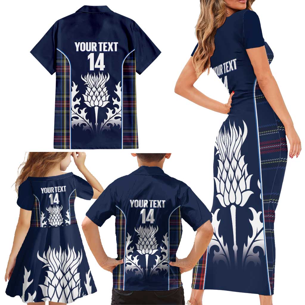 Custom Scotland Curling Family Matching Short Sleeve Bodycon Dress and Hawaiian Shirt Scottish Thistle Mix Tartan Pattern - Wonder Print Shop