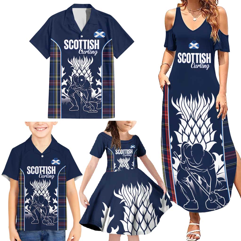 Custom Scotland Curling Family Matching Summer Maxi Dress and Hawaiian Shirt Scottish Thistle Mix Tartan Pattern - Wonder Print Shop