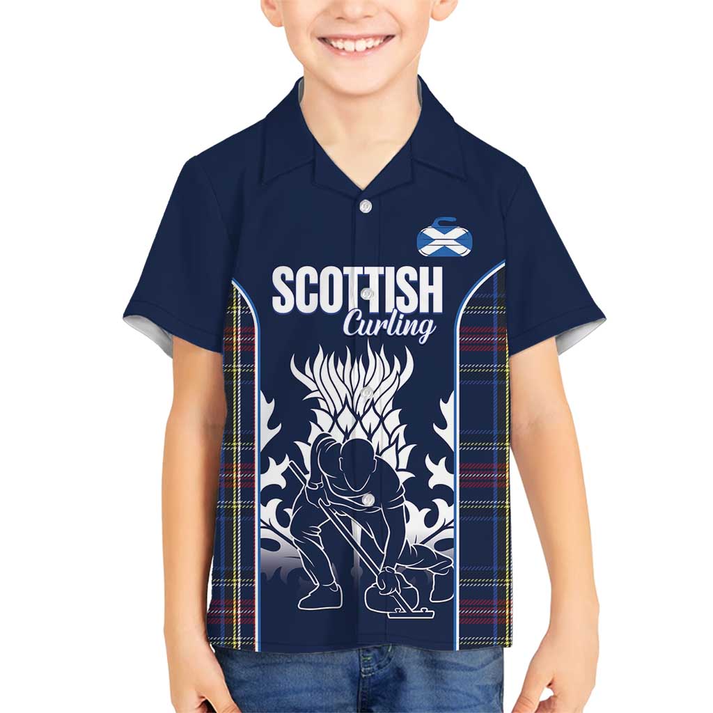 Custom Scotland Curling Family Matching Summer Maxi Dress and Hawaiian Shirt Scottish Thistle Mix Tartan Pattern - Wonder Print Shop