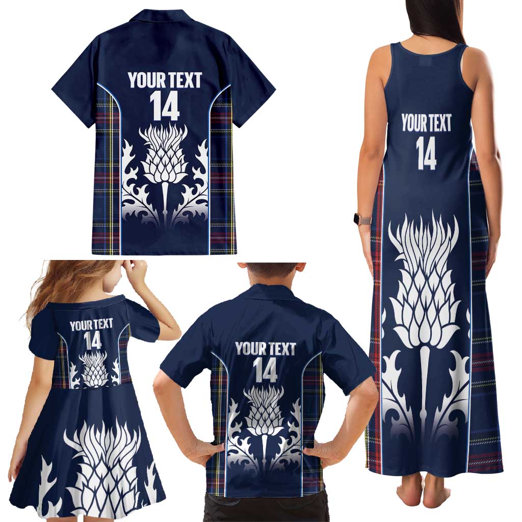 Custom Scotland Curling Family Matching Tank Maxi Dress and Hawaiian Shirt Scottish Thistle Mix Tartan Pattern - Wonder Print Shop