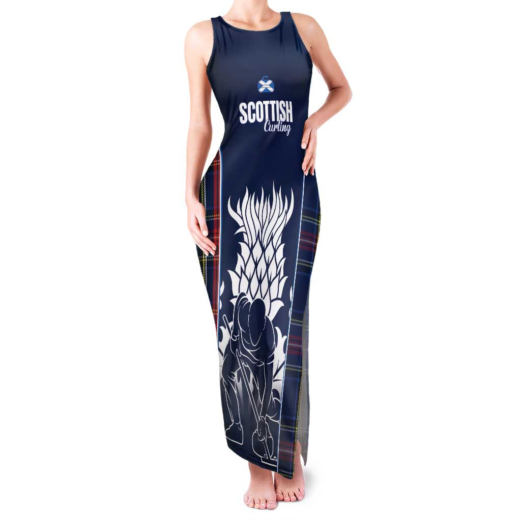 Custom Scotland Curling Family Matching Tank Maxi Dress and Hawaiian Shirt Scottish Thistle Mix Tartan Pattern - Wonder Print Shop