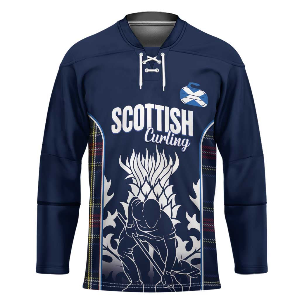 Custom Scotland Curling Hockey Jersey Scottish Thistle Mix Tartan Pattern - Wonder Print Shop