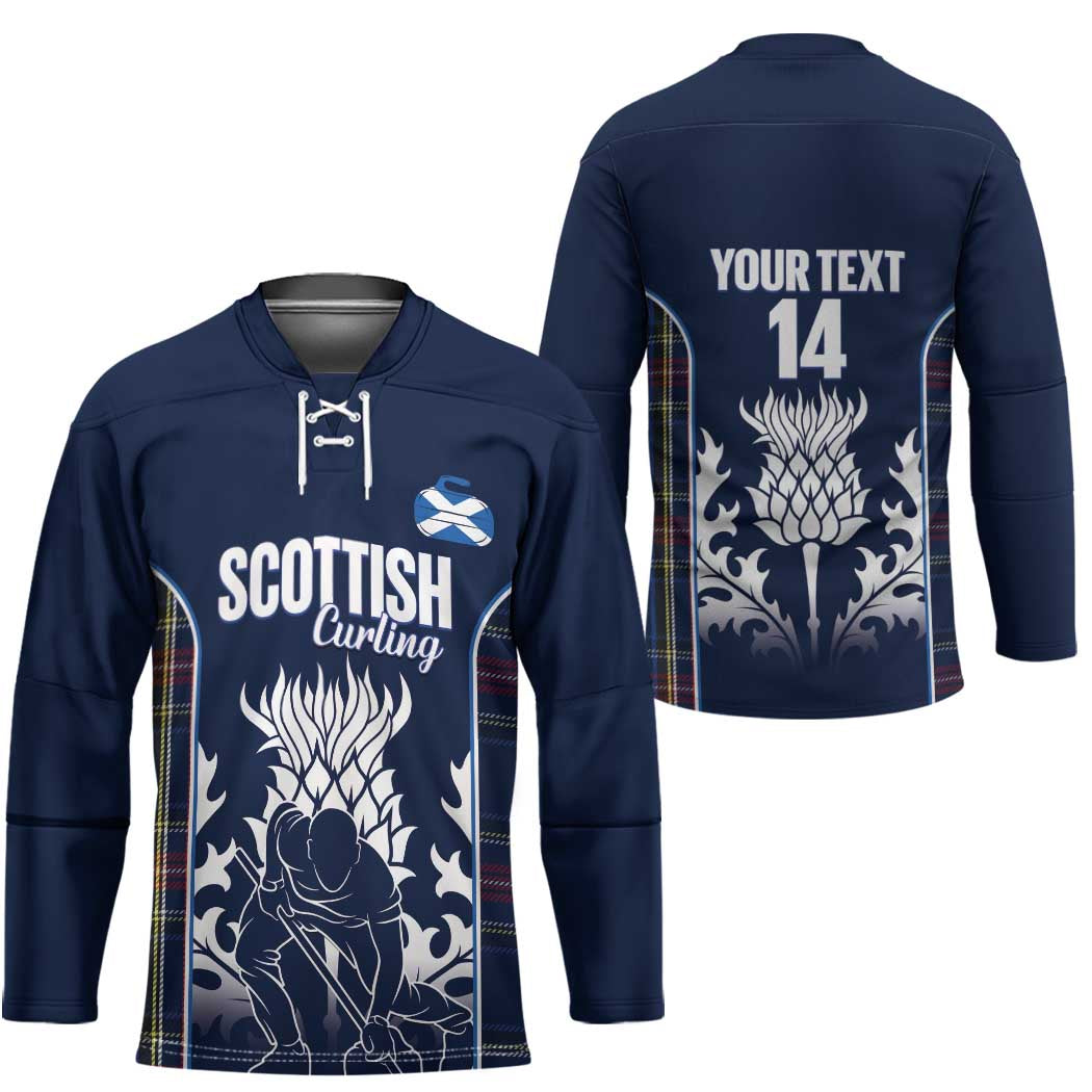 Custom Scotland Curling Hockey Jersey Scottish Thistle Mix Tartan Pattern - Wonder Print Shop