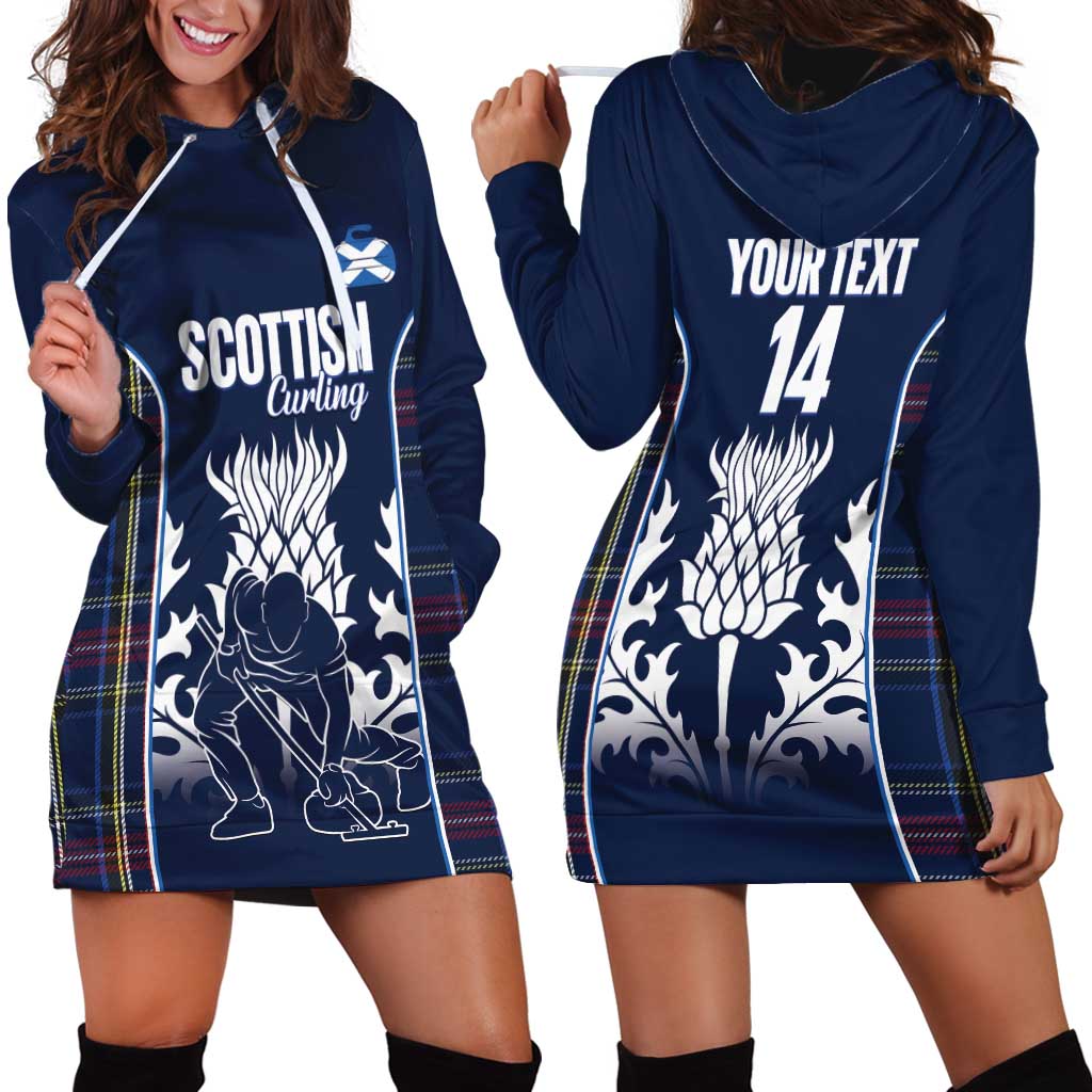 Custom Scotland Curling Hoodie Dress Scottish Thistle Mix Tartan Pattern - Wonder Print Shop
