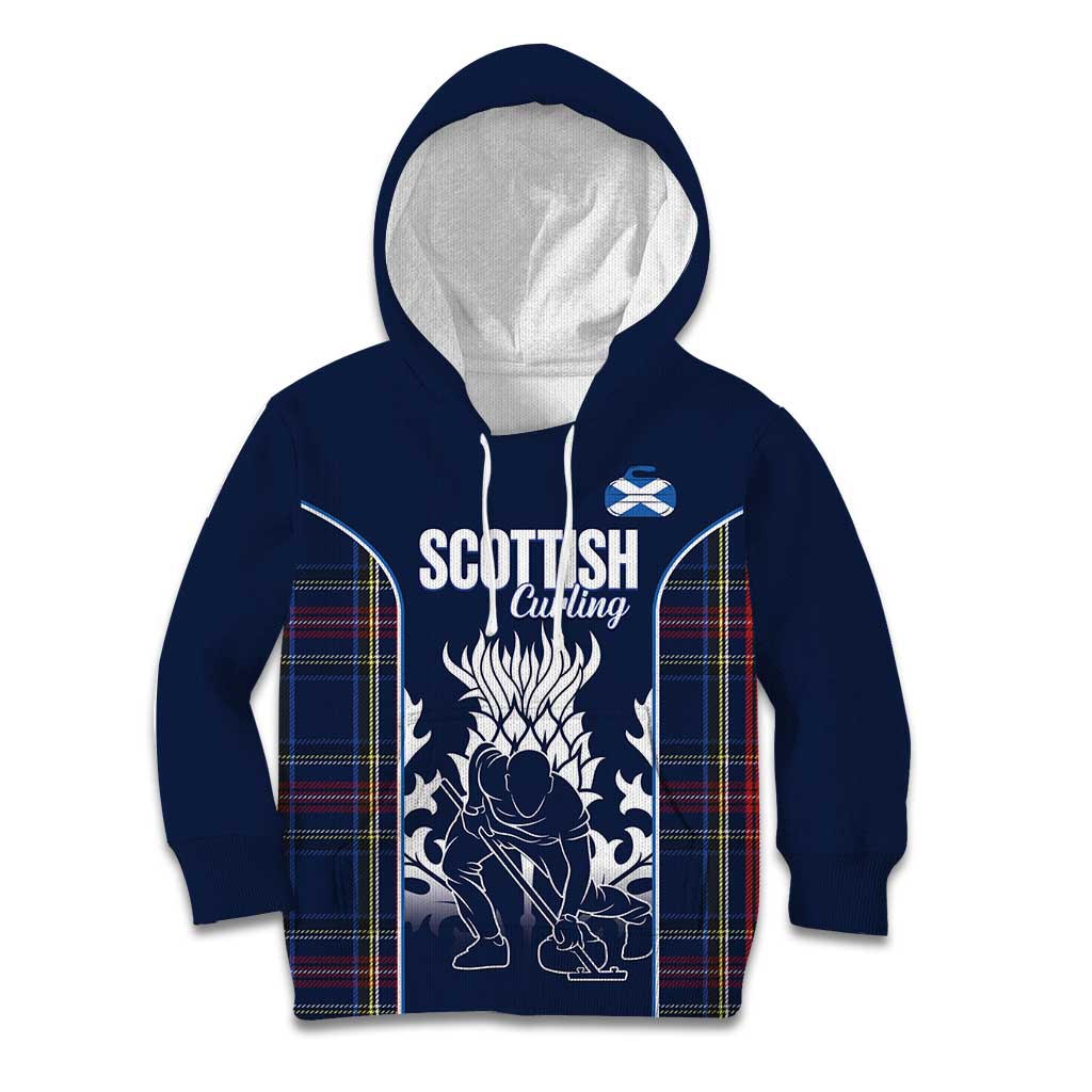 Custom Scotland Curling Kid Hoodie Scottish Thistle Mix Tartan Pattern - Wonder Print Shop
