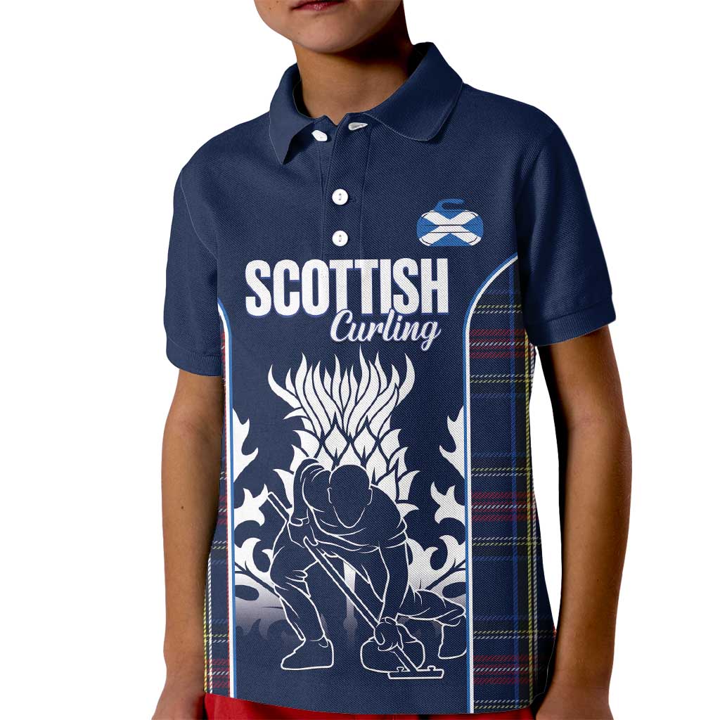 Custom Scotland Curling Kid Polo Shirt Scottish Thistle Mix Tartan Pattern - Wonder Print Shop