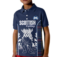Custom Scotland Curling Kid Polo Shirt Scottish Thistle Mix Tartan Pattern - Wonder Print Shop