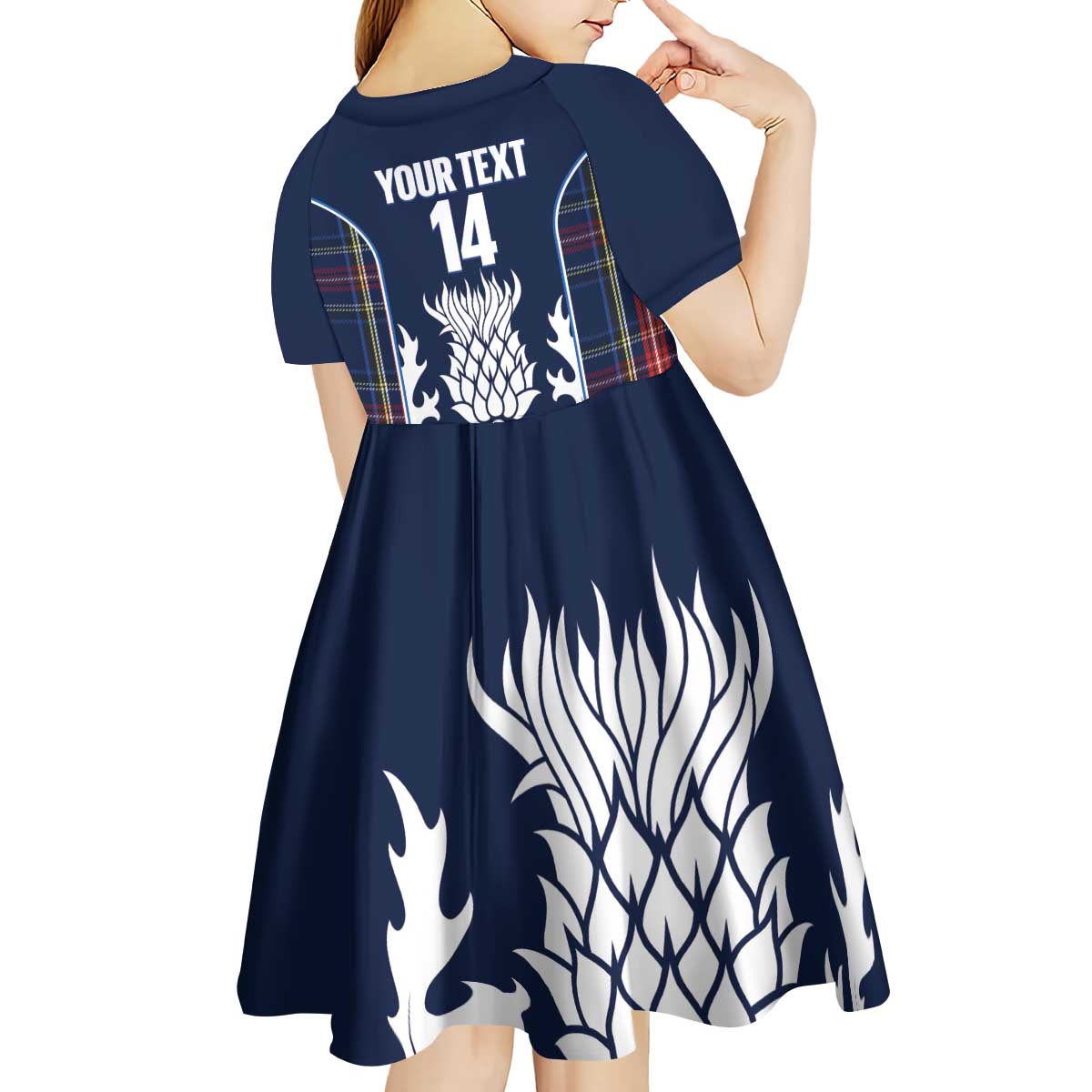 Custom Scotland Curling Kid Short Sleeve Dress Scottish Thistle Mix Tartan Pattern - Wonder Print Shop