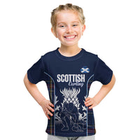 Custom Scotland Curling Kid T Shirt Scottish Thistle Mix Tartan Pattern - Wonder Print Shop