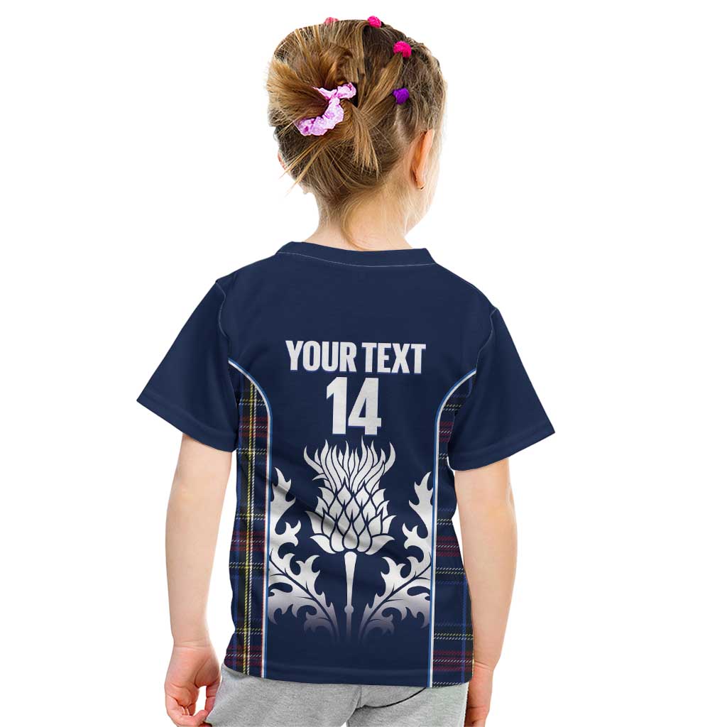 Custom Scotland Curling Kid T Shirt Scottish Thistle Mix Tartan Pattern - Wonder Print Shop
