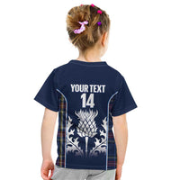 Custom Scotland Curling Kid T Shirt Scottish Thistle Mix Tartan Pattern - Wonder Print Shop