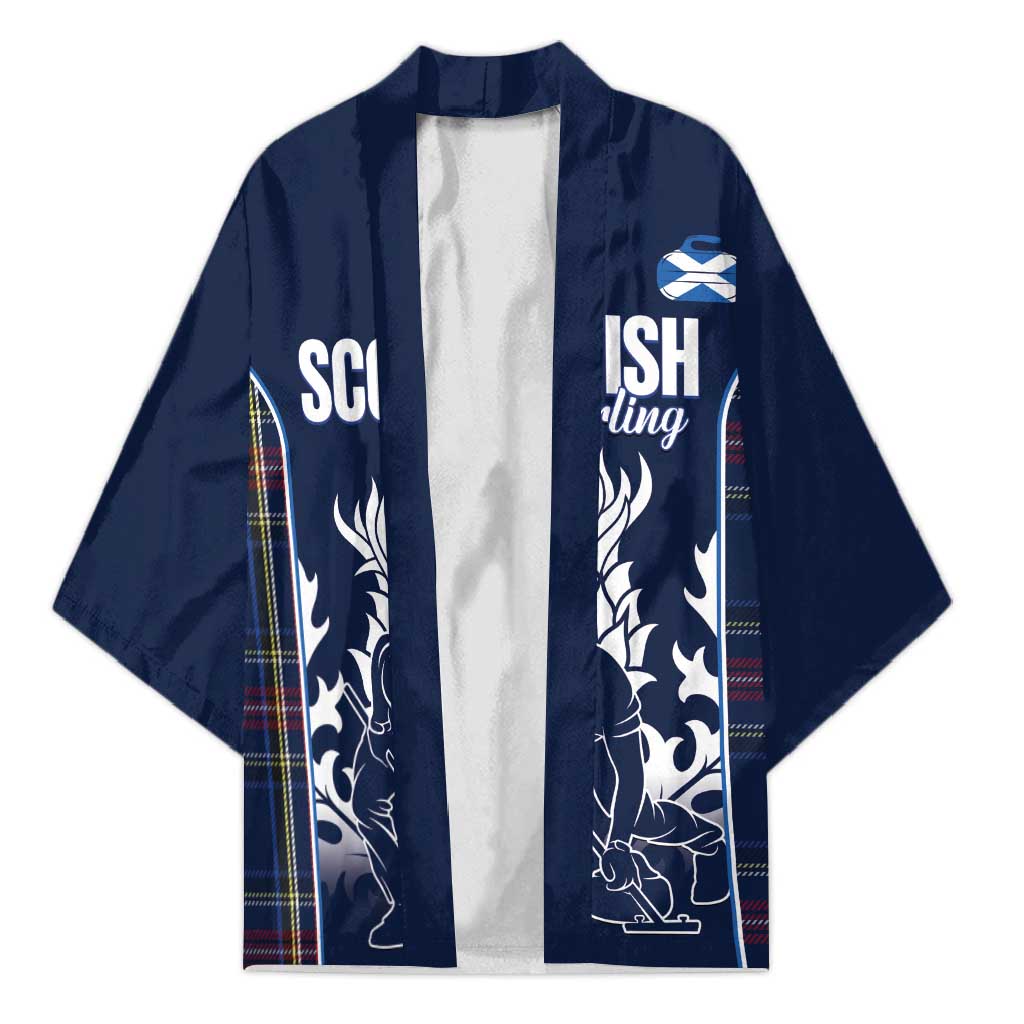 Custom Scotland Curling Kimono Scottish Thistle Mix Tartan Pattern - Wonder Print Shop