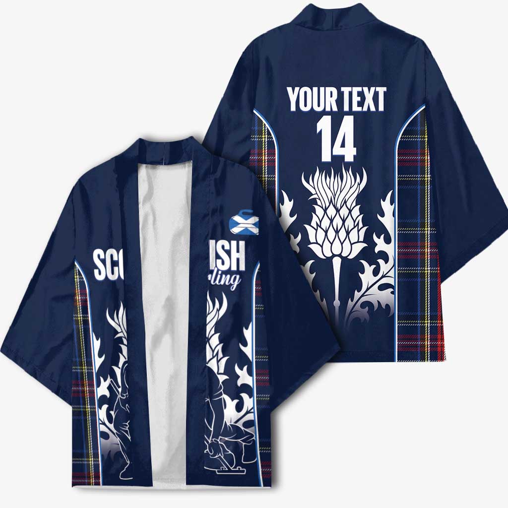 Custom Scotland Curling Kimono Scottish Thistle Mix Tartan Pattern - Wonder Print Shop