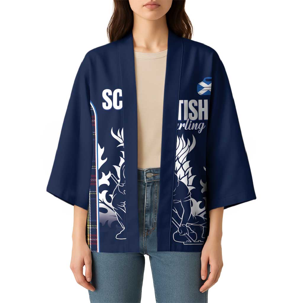 Custom Scotland Curling Kimono Scottish Thistle Mix Tartan Pattern - Wonder Print Shop