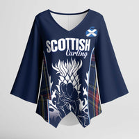 Custom Scotland Curling Kimono Sleeve Blouse Scottish Thistle Mix Tartan Pattern - Wonder Print Shop
