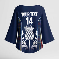 Custom Scotland Curling Kimono Sleeve Blouse Scottish Thistle Mix Tartan Pattern - Wonder Print Shop
