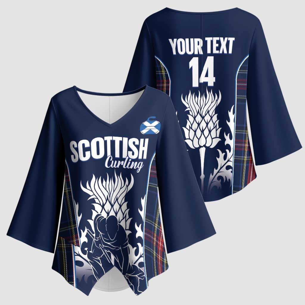 Custom Scotland Curling Kimono Sleeve Blouse Scottish Thistle Mix Tartan Pattern - Wonder Print Shop