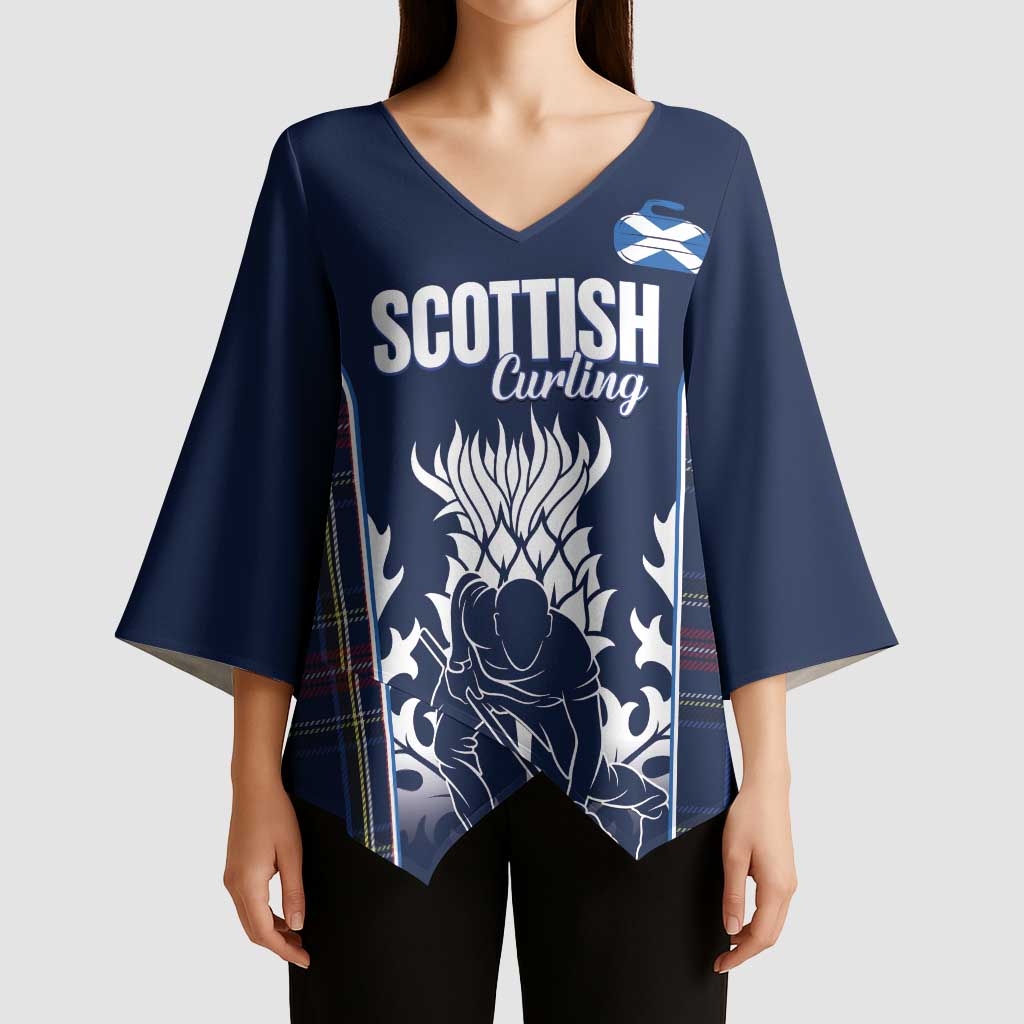 Custom Scotland Curling Kimono Sleeve Blouse Scottish Thistle Mix Tartan Pattern - Wonder Print Shop