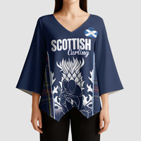Custom Scotland Curling Kimono Sleeve Blouse Scottish Thistle Mix Tartan Pattern - Wonder Print Shop