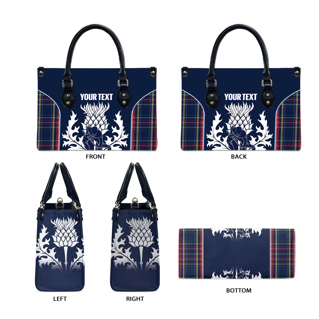 Custom Scotland Curling Leather Bag Scottish Thistle Mix Tartan Pattern - Wonder Print Shop