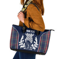 Custom Scotland Curling Leather Tote Bag Scottish Thistle Mix Tartan Pattern - Wonder Print Shop