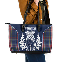 Custom Scotland Curling Leather Tote Bag Scottish Thistle Mix Tartan Pattern - Wonder Print Shop