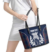 Custom Scotland Curling Leather Tote Bag Scottish Thistle Mix Tartan Pattern - Wonder Print Shop