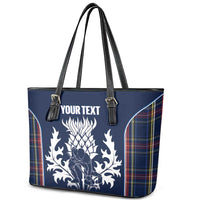 Custom Scotland Curling Leather Tote Bag Scottish Thistle Mix Tartan Pattern - Wonder Print Shop